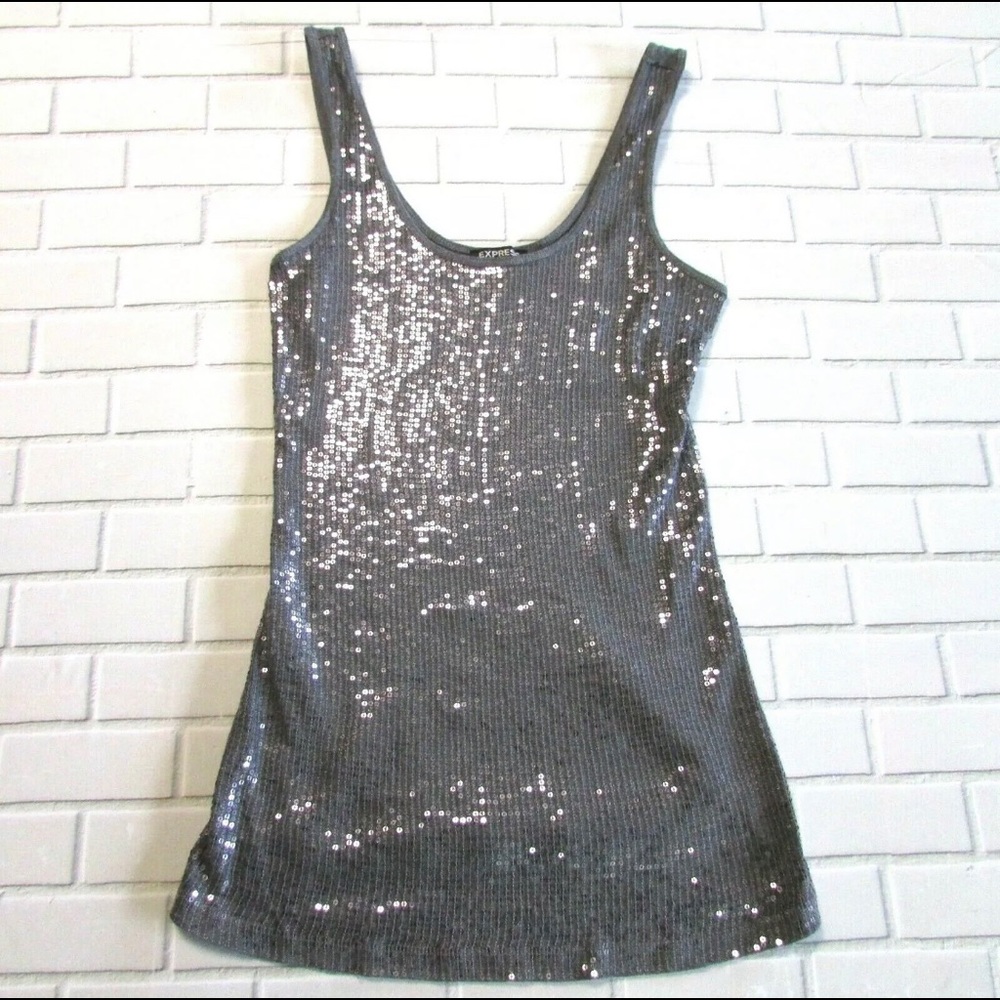 Express Sexy Basic heather gray sequin tank